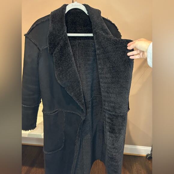 Zara Black REVERSIBLE LONG COAT SUEDE Size XS EUC - Picture 7 of 16